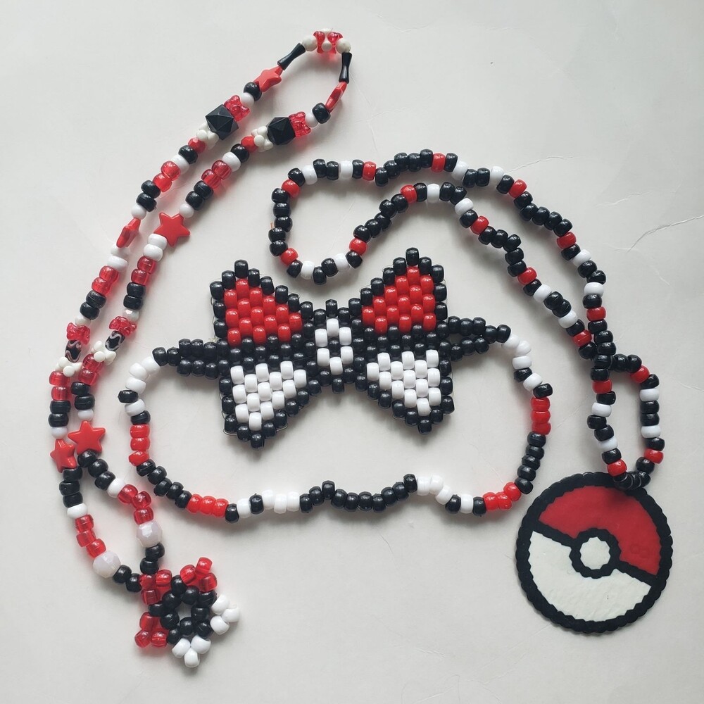 PokeBall Inspired PONYBEAD/PERLER Necklace Set x3
